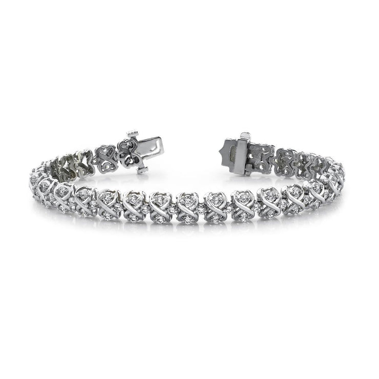 White Gold 10.40 Carats Round Brilliant Real Diamond Eight Link Bracelet