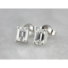 White Gold 14K 1 Carats Emerald Cut Real Diamond Women Stud Earring