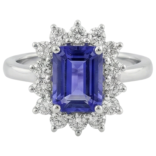 White Gold 14K 10.75 Carats Tanzanite And Natural Earth Mined Diamonds Ring