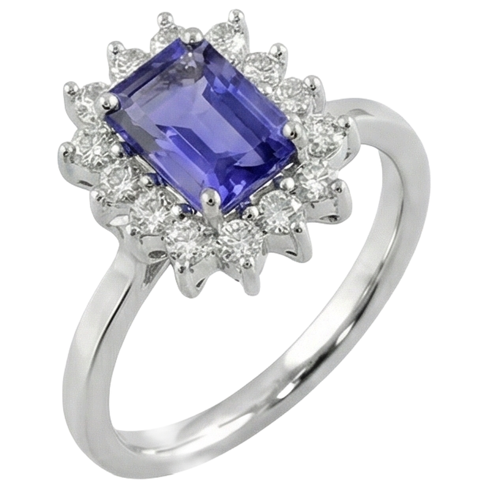 White Gold 14K 10.75 Carats Tanzanite And Natural Earth Mined Diamonds Ring