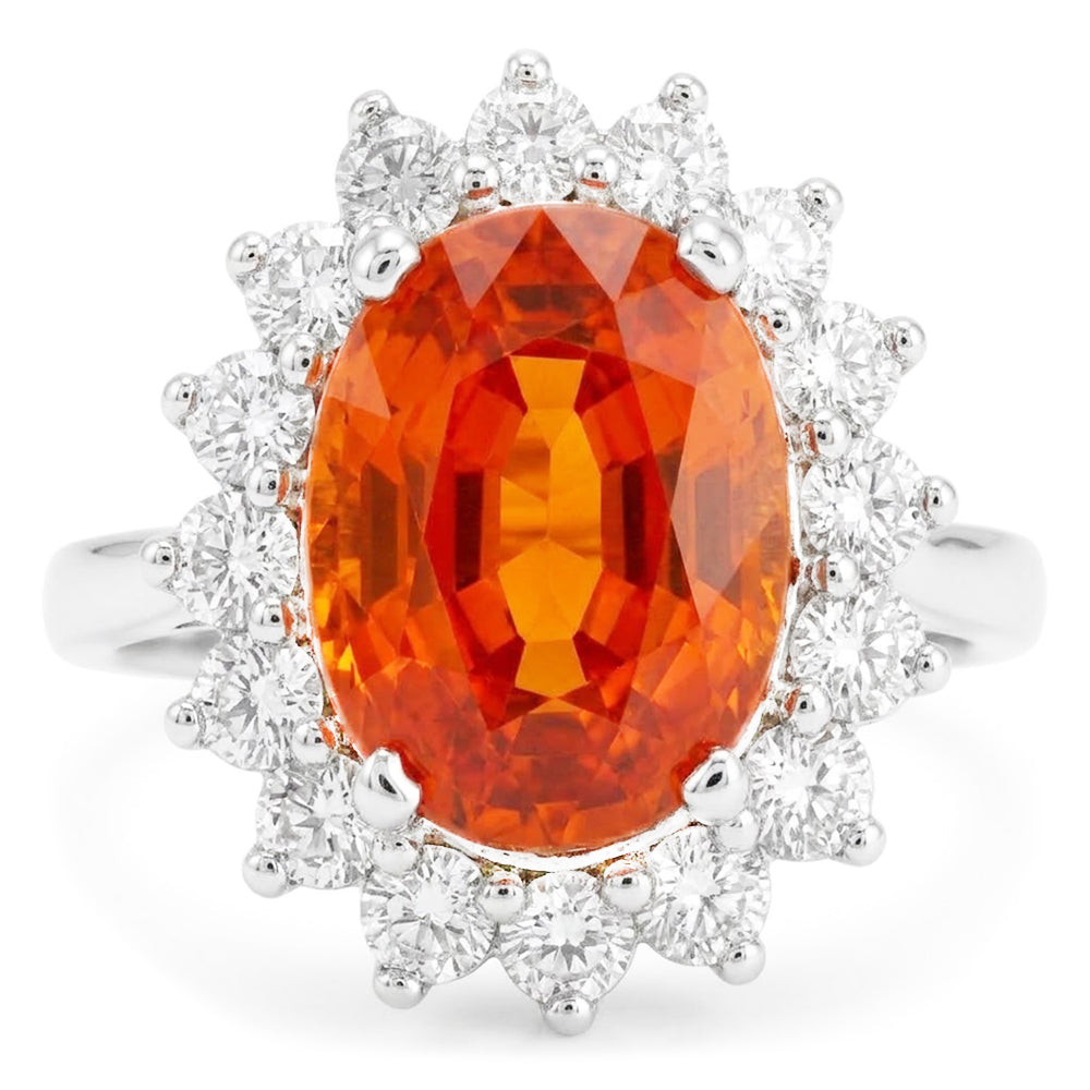 White Gold 14K 10 Ct Red Garnet With Natural Earth Mined Diamonds Anniversary Ring