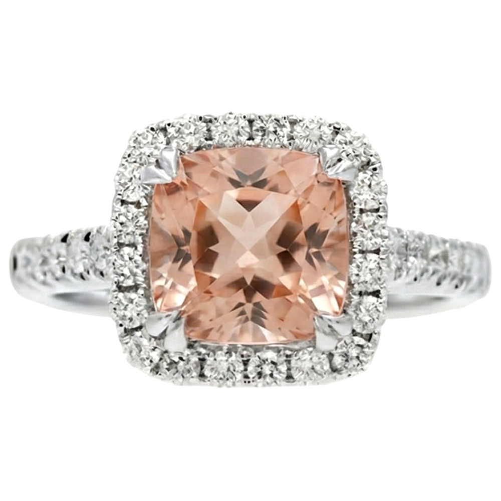 White Gold 14K 11 Ct Cushion Morganite And Natural Earth Mined Diamonds Ring New
