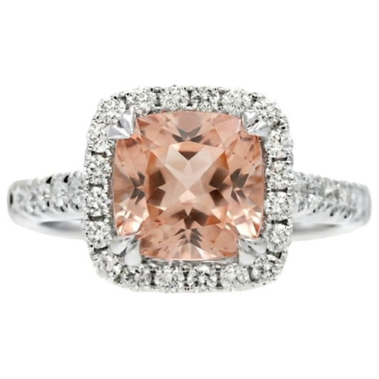 White Gold 14K 11 Ct Cushion Morganite And Natural Earth Mined Diamonds Ring New