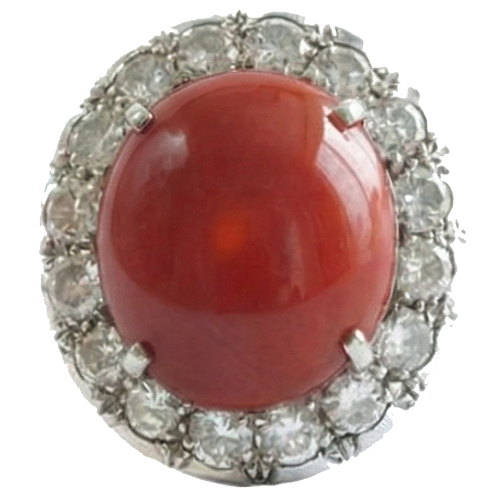 White Gold 14K 14.50 Ct Red Coral And Natural Earth Mined Diamonds Engagement Ring New