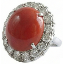 White Gold 14K 14.50 Ct Red Coral And Natural Earth Mined Diamonds Engagement Ring New