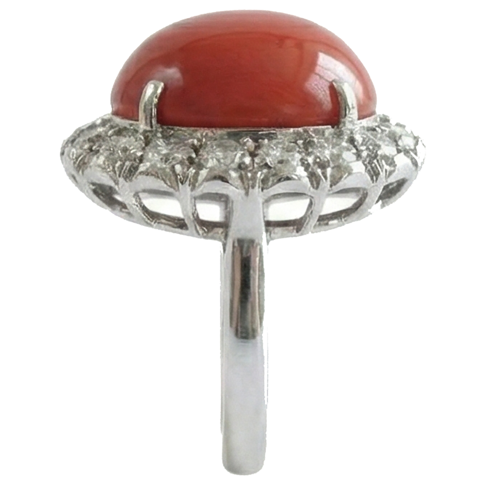 White Gold 14K 14.50 Ct Red Coral And Natural Earth Mined Diamonds Engagement Ring New