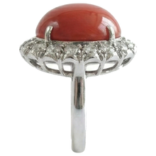 White Gold 14K 14.50 Ct Red Coral And Natural Earth Mined Diamonds Engagement Ring New