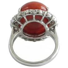 White Gold 14K 14.50 Ct Red Coral And Natural Earth Mined Diamonds Engagement Ring New