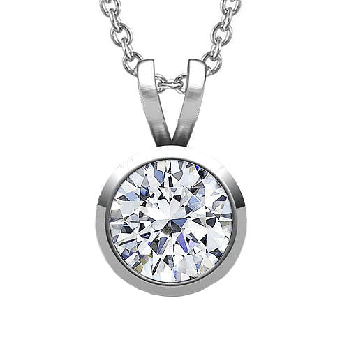 White Gold 14K 2 Carat Round Cut Real Diamond Bezel Set Pendant New