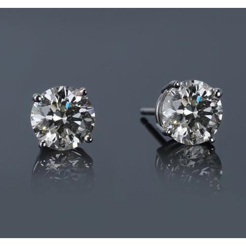 White Gold 14K 2 Carats Four Prong Round Diamond Studs Earring