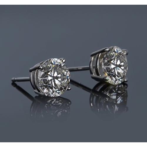 White Gold 14K 2 Carats Four Prong Round Diamond Studs Earring