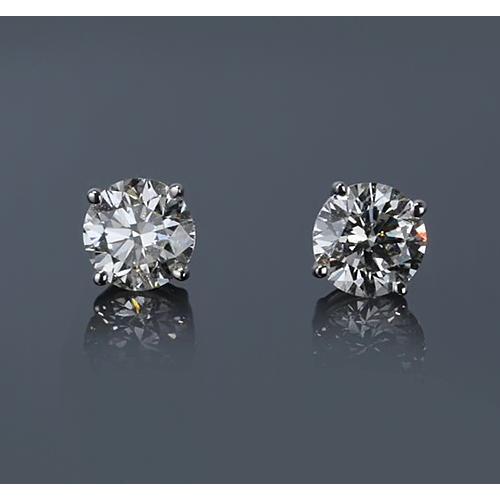 White Gold 14K 2 Carats Four Prong Round Real Diamond Studs Earring