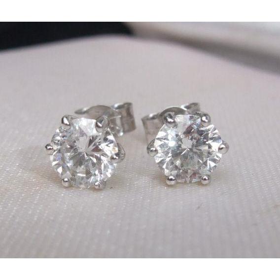 White Gold 14K 2 Carats Old Mine Cut Real Diamonds Studs Earrings New