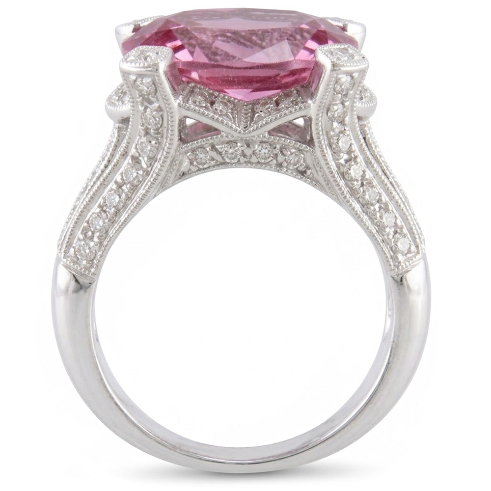 White Gold 14K 21 Ct Pink Kunzite With Natural Earth Mined Diamonds Wedding Ring New