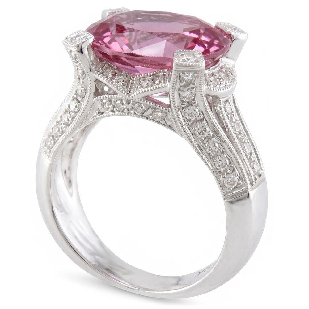 White Gold 14K 21 Ct Pink Kunzite With Natural Earth Mined Diamonds Wedding Ring New