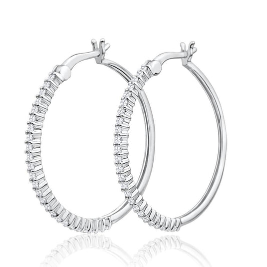 White Gold 14K 2.50 Carats Round Brilliant Cut Real Diamonds Hoop Earrings