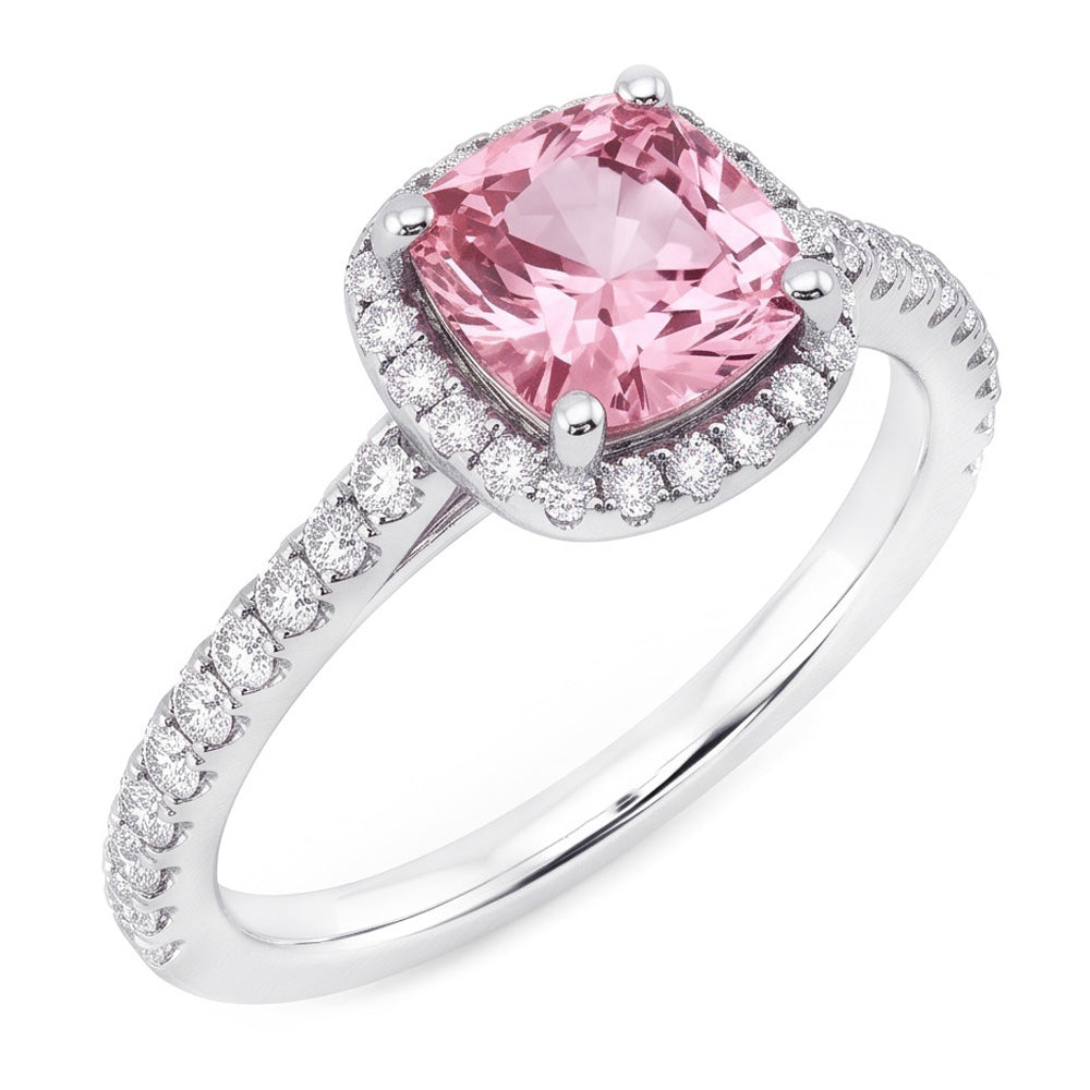White Gold 14K 3.01 Carats Cushion Pink Gemstone Wedding Ring Jewellery