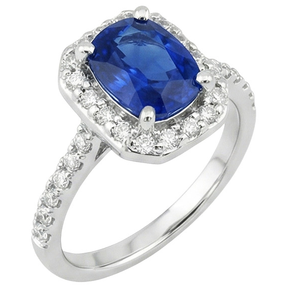 White Gold 14K 3.40 Ct Ceylon Blue Sapphire And Natural Earth Mined DIAMOND ( NOT LAB GROWN )s Ring