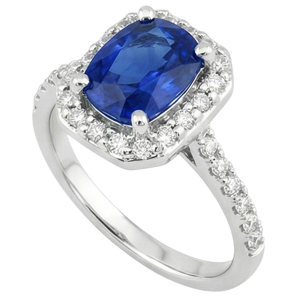 White Gold 14K 3.40 Ct Ceylon Blue Sapphire And Natural Earth Mined DIAMOND ( NOT LAB GROWN )s Ring
