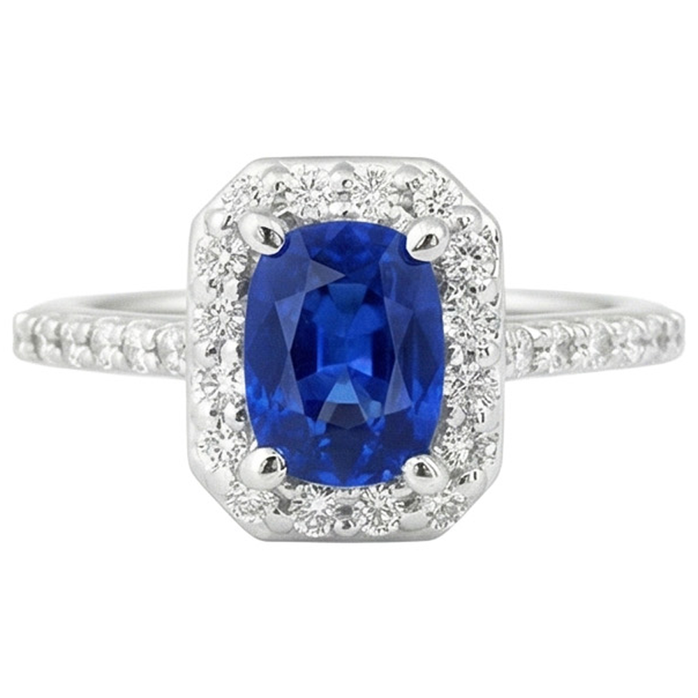 White Gold 14K 3.40 Ct Ceylon Blue Sapphire And Natural Earth Mined DIAMOND ( NOT LAB GROWN )s Ring