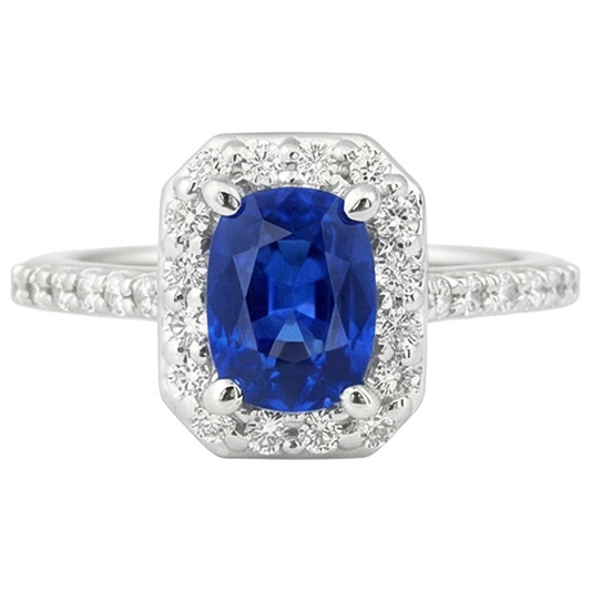 White Gold 14K 3.40 Ct Ceylon Blue Sapphire And Natural Earth Mined DIAMOND ( NOT LAB GROWN )s Ring