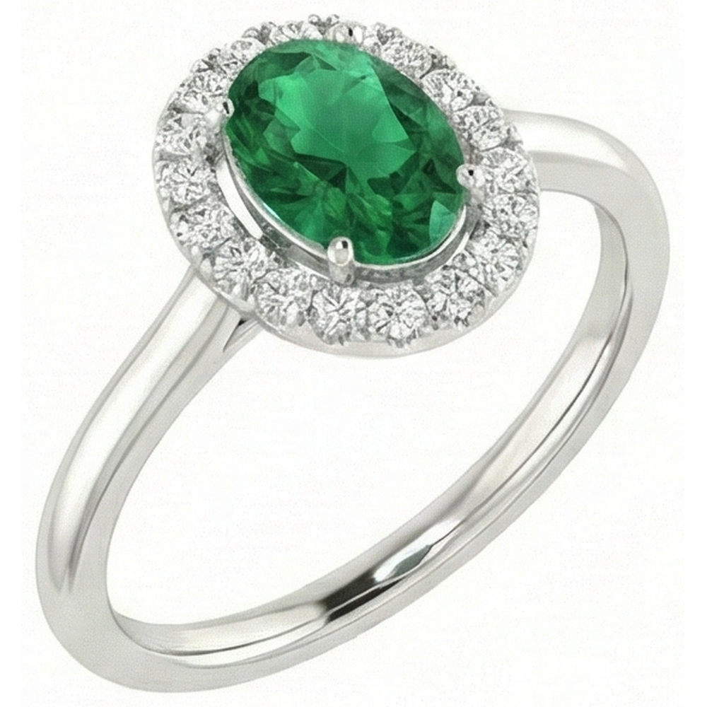 White Gold 14K 3.70 Ct Green Emerald With White Natural Earth Mined DIAMOND ( NOT LAB GROWN )s Ring New