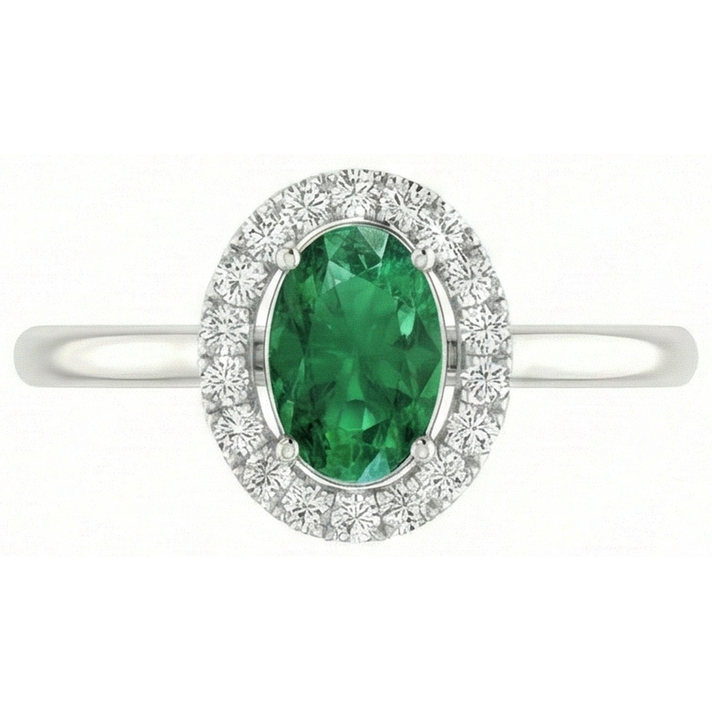 White Gold 14K 3.70 Ct Green Emerald With White Natural Earth Mined DIAMOND ( NOT LAB GROWN )s Ring New
