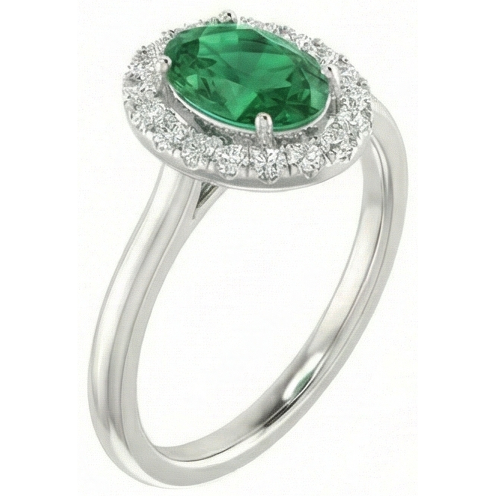 White Gold 14K 3.70 Ct Green Emerald With White Natural Earth Mined DIAMOND ( NOT LAB GROWN )s Ring New