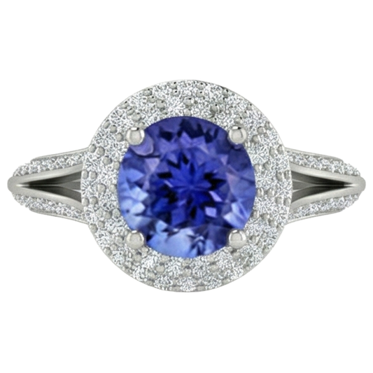 natural round tanzanite 3.75ct ring side angle