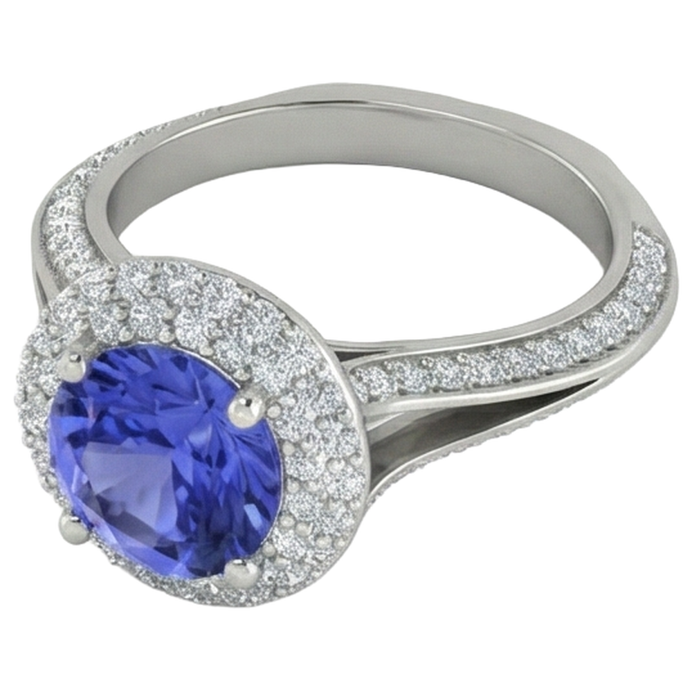 natural round tanzanite 3.75ct ring top view