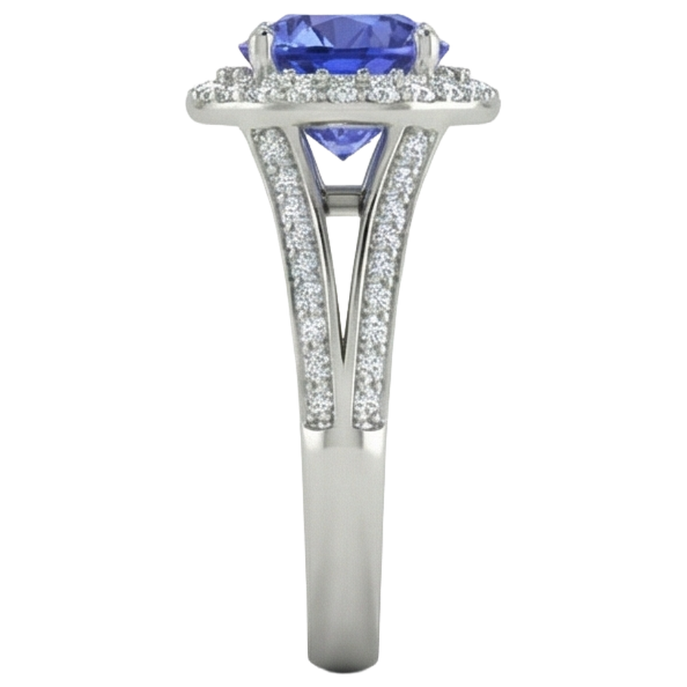 natural round tanzanite 3.75ct ring profile view
