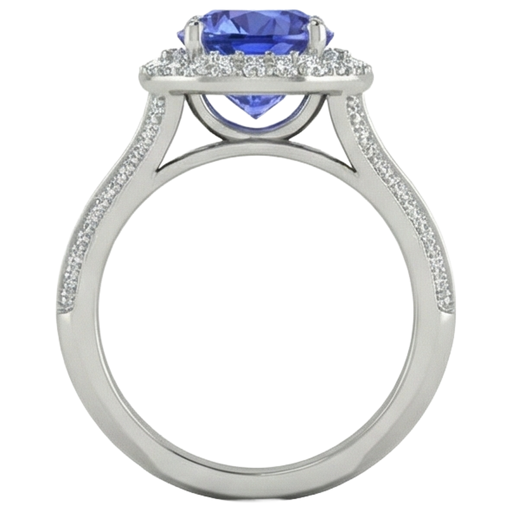 natural round tanzanite 3.75ct ring on white background