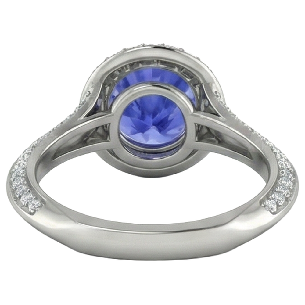 natural round tanzanite 3.75ct ring with diamond accents