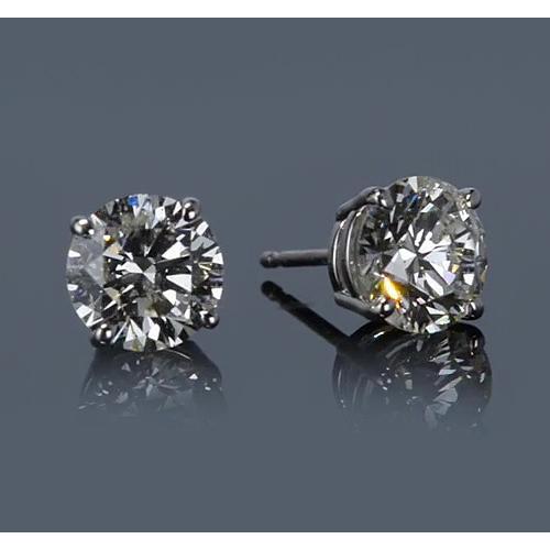 White Gold 14K 3 Carats Four Prong Round Diamond Stud Earring F Vs1