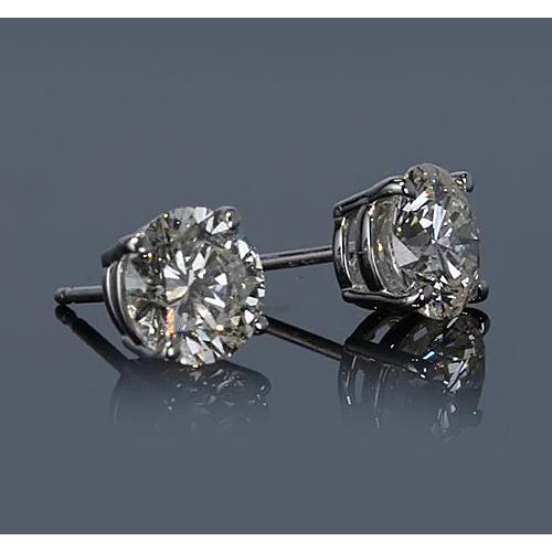 White Gold 14K 3 Carats Four Prong Round Diamond Stud Earring F Vs1