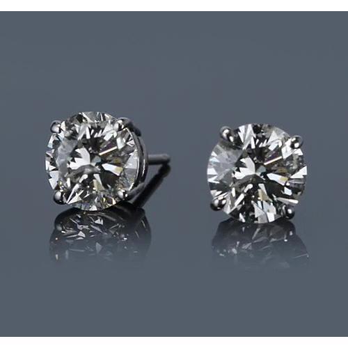 White Gold 14K 3 Carats Four Prong Round Real Natural Earth Mined Diamond Stud Earring F Vs1