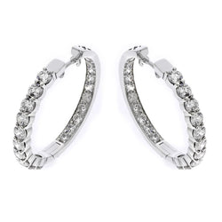 White Gold 14K 3.20 Carats Real Round Cut Diamonds Lady Hoop Earrings