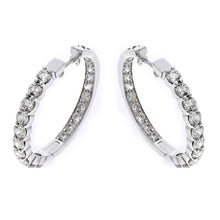 White Gold 14K 3.20 Carats Real Round Cut Diamonds Lady Hoop Earrings