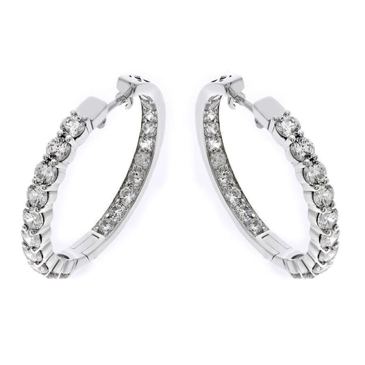 White Gold 14K 3.20 Carats Real Round Cut Diamonds Lady Hoop Earrings