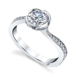 White Gold 14K 3.30 Ct Bezel Set Real Round Cut Diamonds Engagement Ring
