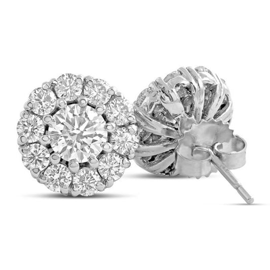 White Gold 14K 3.40 Carats Round Real Diamond Ladies Stud Earrings Halo Set