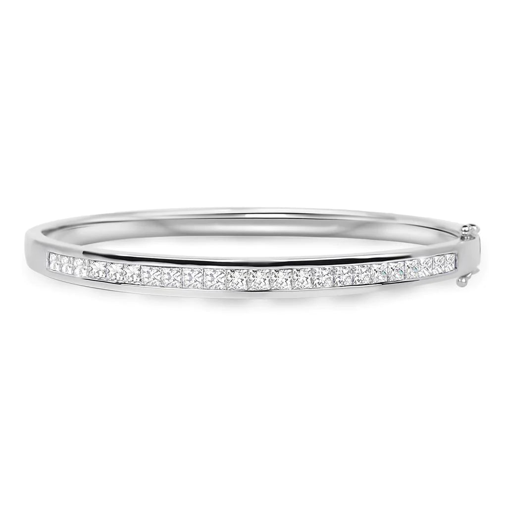 White Gold 14K 3.45 Carats Princess Cut Real Diamond Bangle Lady
