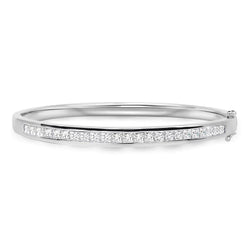 White Gold 14K 3.45 Carats Princess Cut Real Diamond Bangle Lady