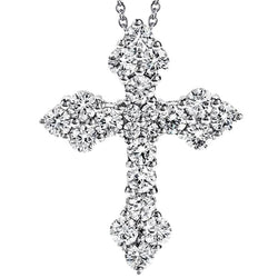 White Gold 14K 3.80 Ct. Brilliant Cut Real Diamonds Cross Pendant Necklace