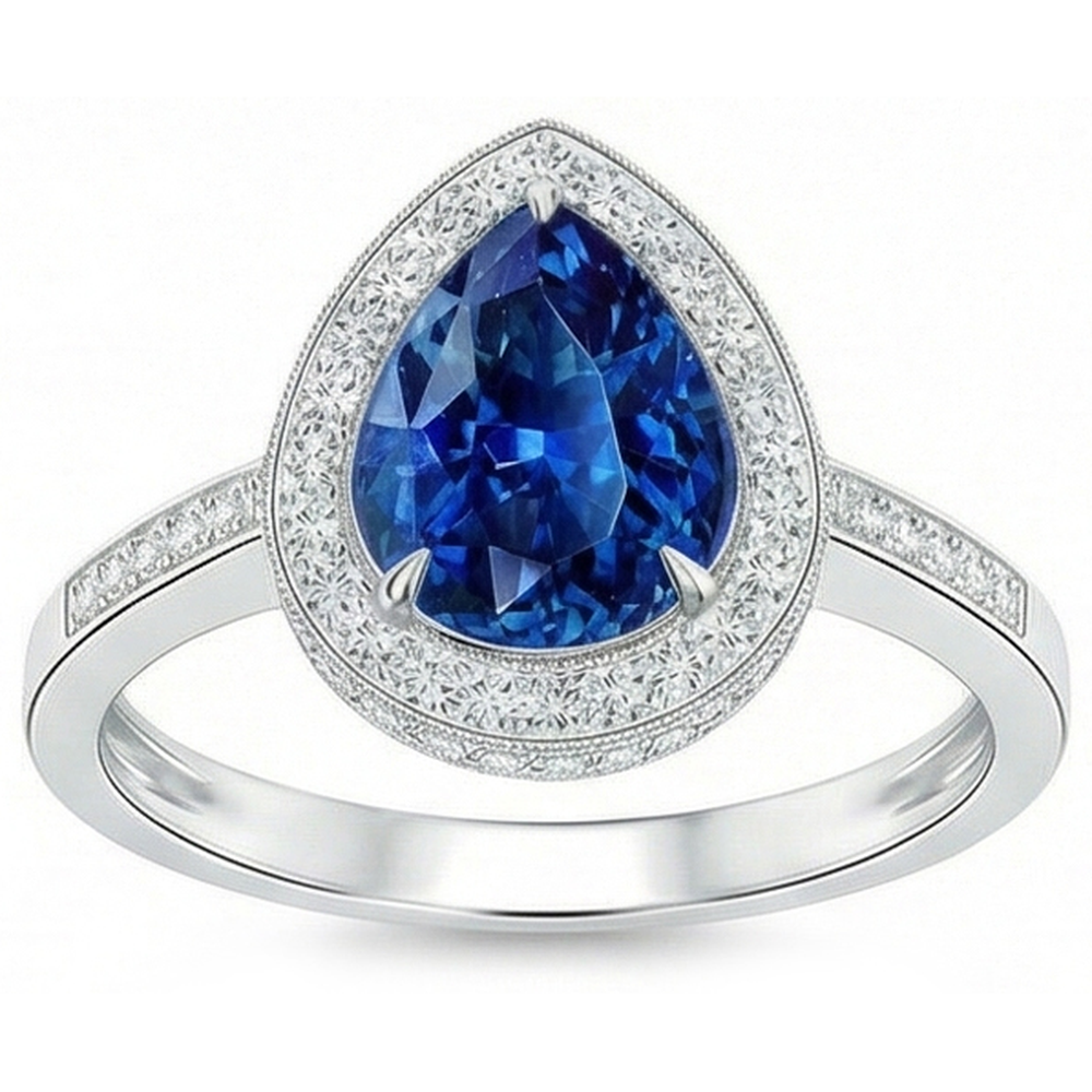 natural round sapphire 3.00ct ring top view