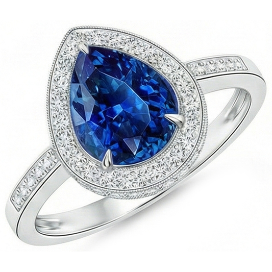 natural round sapphire 3.00ct ring close up detail