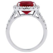 White Gold 14K 4 Carats Cushion Ruby And Round Cut Natural Earth Mined Diamonds Ring