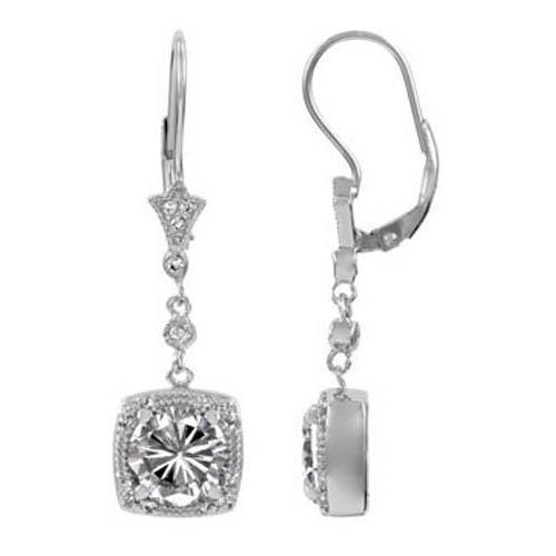 White Gold 14K 5 Ct Round Cut Real Diamonds Ladies Dangle Earrings
