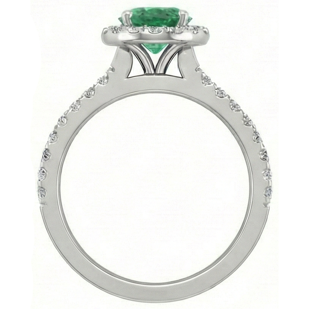 White Gold 14K 6.60 Carats Halo Green Emerald With Small Natural Earth Mined Diamonds Ring