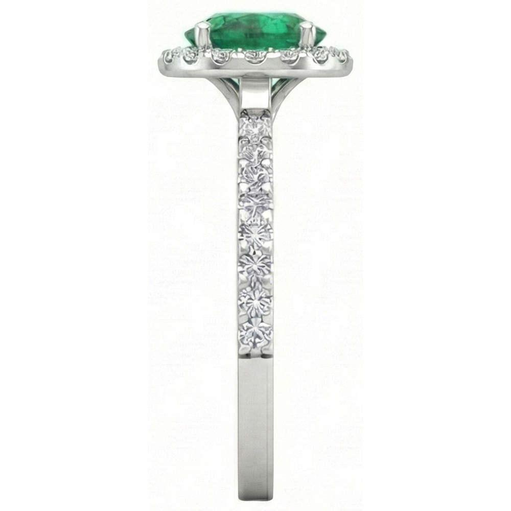 White Gold 14K 6.60 Carats Halo Green Emerald With Small Natural Earth Mined Diamonds Ring